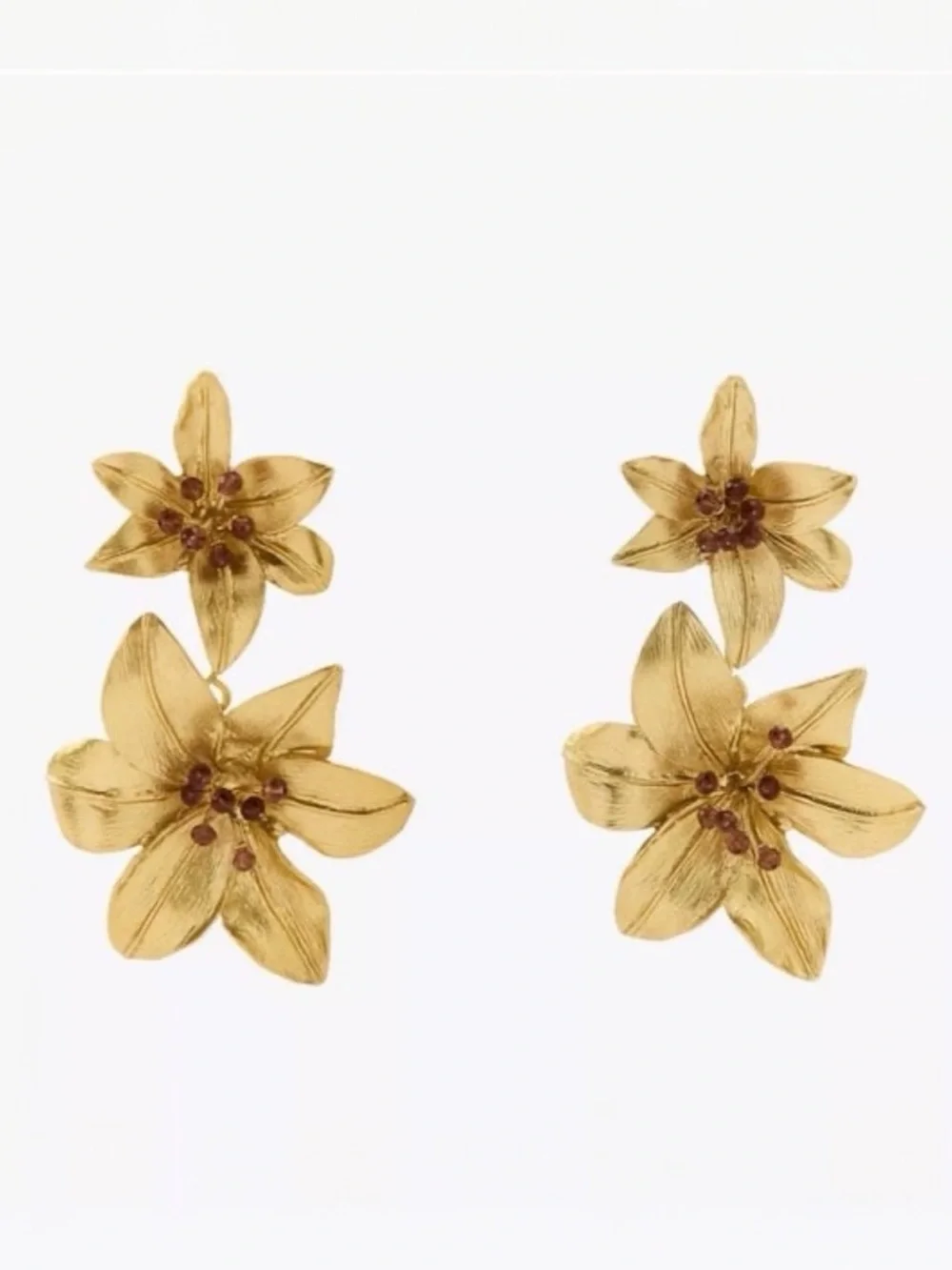 Zara Double Flower Earrings in Gold Tone